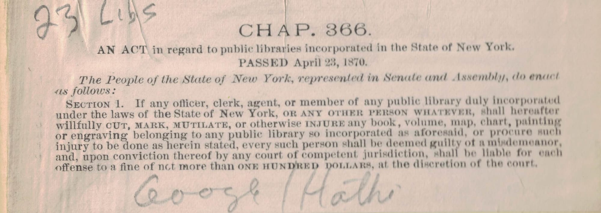 An Act in regard to public libraries incorporated in the State of New York. PASSED April 23, 1870.