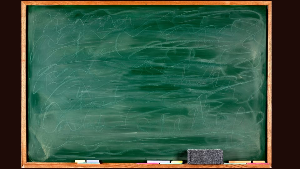 Dirty chalkboard with erasures and chalk